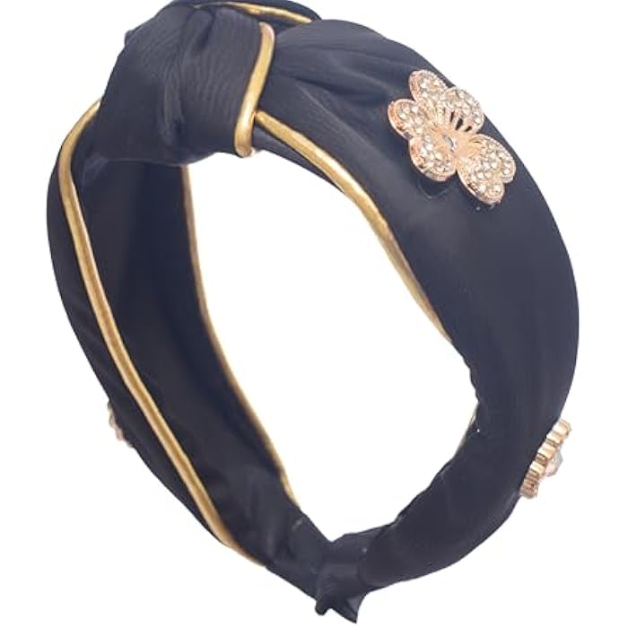 Silk Headband for Girls with Pearls - Black Gold - Image 4